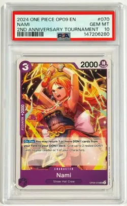 2024 One Piece Nami OP09-070 2nd Anniversary Tournament PSA 10 Gem Mint English - Image 1