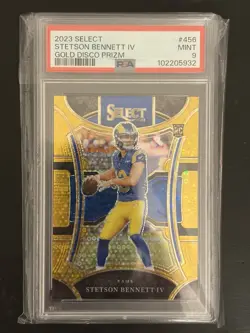 2023 Panini Select Stetson Bennett IV #55 Gold Disco /10 RC PSA 9 Rookie - Image 2