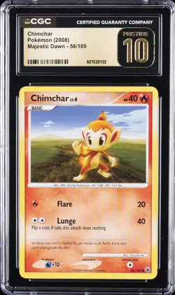 2008 POKEMON MAJESTIC DAWN #56 CHIMCHAR CGC 10 PRISTINE - Image 1