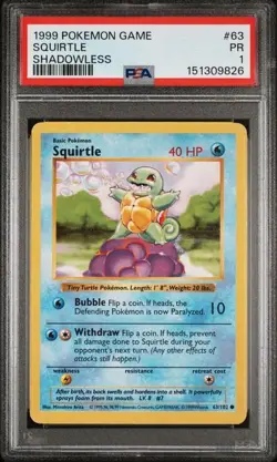 SQUIRTLE Shadowless Base Set #63 PSA 1 Vintage Pokemon - Image 1