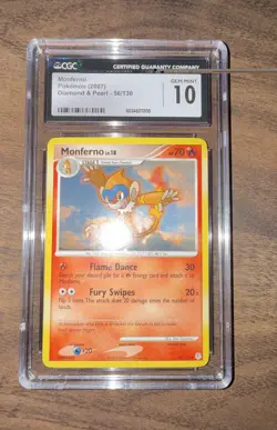 Pokemon TCG CGC 10 Gem Mint Monferno 56/130 Diamond and Pearl Regular - Image 1