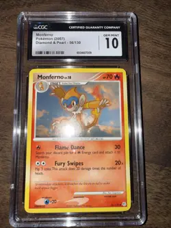 Pokemon TCG CGC 10 Gem Mint Monferno 56/130 Diamond and Pearl Regular - Image 3
