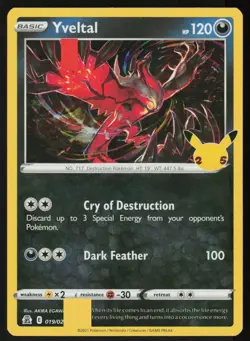 Yveltal 019/025 Rare Celebrations Pokemon Holo Lightly Played - Image 1