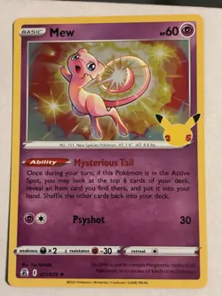 Pokemon TCG Mew 011/025 Holo Rare 2021 Celebrations Base Set NM Condition - Image 1