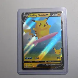 Pokemon TCG Surfing Pikachu V Ultra Rare Full Art Holo 008/025 Celebrations - Image 1