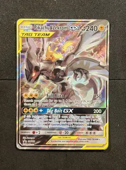 Pokemon Pikachu & Zekrom GX TCG Sun & Moon SM168 Holo Promo Card Heavy Play - Image 1