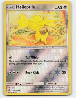 2019 Pokemon, Cosmic Eclipse, #179/236 Helioptile, Reverse Holo Common NM - Image 1