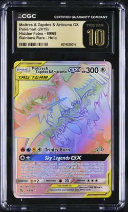 2019 Pokemon Hidden Fates CGC Pristine 10 Moltres & Zapdos & Articuno Gx 69/68 - Image 1