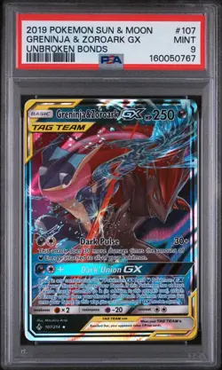 Pokemon TCG - PSA 9 Greninja & Zoroark GX 107/214 Sm-Unbroken Bonds Holo - Image 1