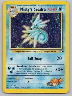 Misty's Seadra 9/132 Holo Rare Gym Heroes Pokemon Unlimited Holo HP - Image 1