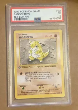 1999 Pokemon Game SANDSHREW 1ST EDITION 62/102 PSA 5 - Image 1