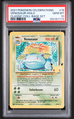 2021 Pokemon Celebrations Classic Collection #15 Venusaur-Holo PSA 10 Gem Mint - Image 1