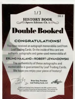 2023 Leaf History Book Erling Haaland/Robert Lewandowski Ruby Dual Auto Relic /3 - Image 5