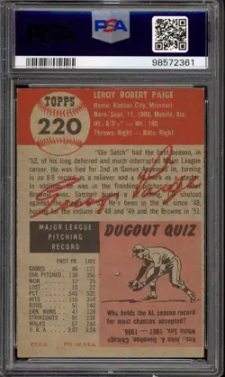 1953 Topps #220 Satchel Paige PSA 4 Vintage SP HOF Baseball Card (2361) - Image 2