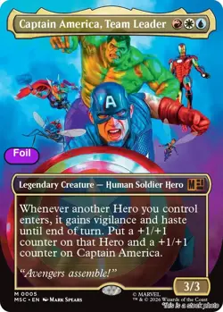 MTG Foil Captain America, Team Leader (Borderless) Card #5 Commander: Marvel ... - Image 1