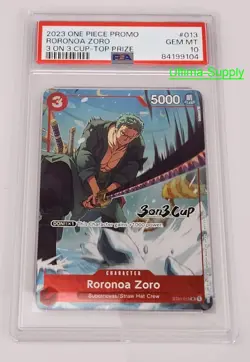 One Piece Promo Roronoa Zoro ST01-013 Promo 3 On 3 Cup PSA 10 GEM MINT Card - Image 1