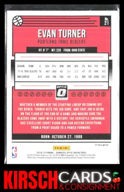 Evan Turner 2018-19 Donruss Optic #21 Fast Break Holo Portland Trail Blazers - Image 2