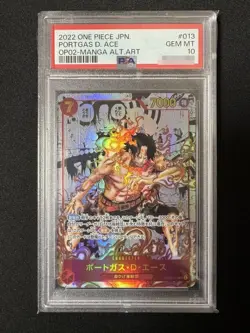 PORTGAS D. ACE 2022 ONE PIECE CARD OP02 MANGA ALT ART #013 TCG PSA 10 JAPANESE - Image 1
