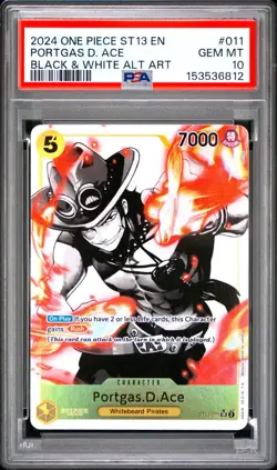 2024 ONE PIECE ST13 | BLACK & WHITE ALTERNATE ART #011 PORTGAS D. ACE PSA 10 - Image 1