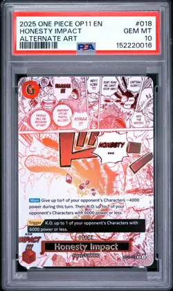 2025 ONE PIECE OP11-A FIST OF DIVINE SPEED ALTERNATE ART HONESTY IMPACT PSA 10 - Image 1