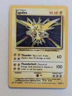 Pokemon Card Unlimited Edition Holo Rare Base Set 1999 Zapdos 16/102 PL - Image 1