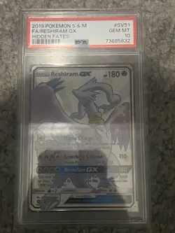 Pokemon TCG Reshiram GX Hidden Fates SV51/SV94 PSA 10 - Image 1