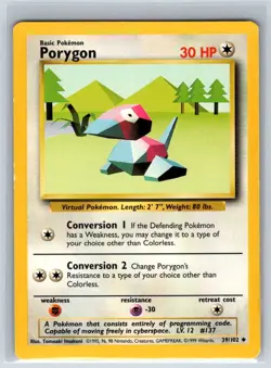 Porygon 39/102 Uncommon Base Set Unlimited Pokemon Lightly Played - Image 2