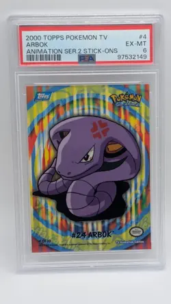 2000 Pokemon Topps TV Animation Series 2 Stick-Ons #4 Arbok Blue Logo PSA 6! - Image 1