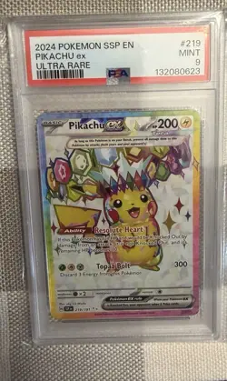 2024 POKEMON SSP EN-SURGING SPARKS ULTRA RARE #219 PIKACHU EX PSA 9 - Image 1