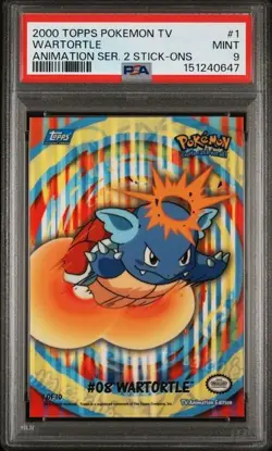 2000 WARTORTLE ANIMATION SER 2 #1 psa 9 stick TOPPS POKEMON TV ANIMATION SERIES - Image 1