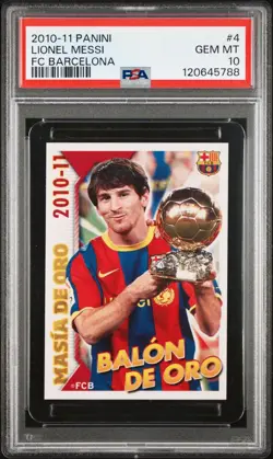 2010-11 Panini FC Barcelona Lionel Messi #4 Balon de Oro PSA 10 - Image 1