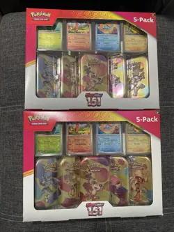 Pokemon TCG Scarlet and Violet 151 Mini Tins Costco Bundle 5 Pack NEW SEALED 2X - Image 1