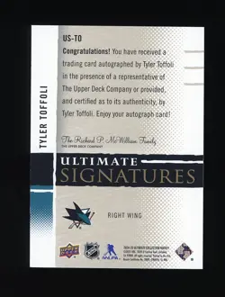 TYLER TOFFOLI ON-CARD AUT O 2024-25 ULTIMATE COLLECTION SIGNATURES #US-TO SHARKS - Image 2