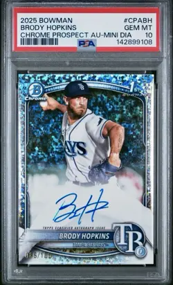 2025 1st Bowman Brody Hopkins Mini Diamond ON CARD Auto /100 PSA 10 Rays POP 5! - Image 1