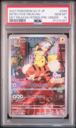 2023 POKEMON JAPANESE SV-P PROMO #098 DETECTIVE PIKACHU PSA 10 - Image 1