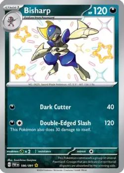 Bisharp - 186/091 - Shiny Rare NM, English Pokemon Paldean Fates - Image 1