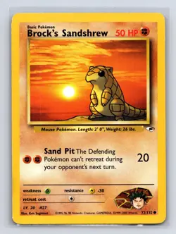 Brock's Sandshrew 72/132 Common Gym Heroes Pokemon Unlimited Lightly Played - Image 1