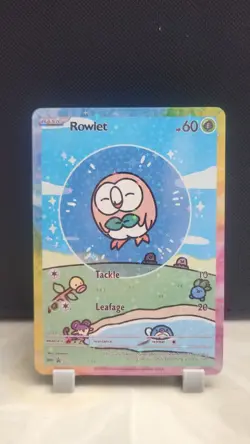 Pokemon Sparkle Holo Rainbow Boarder Cute Anime Bubble Rowlet EX Card - Image 1
