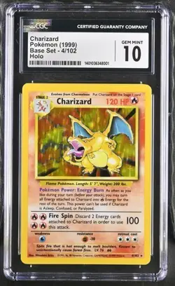 1999 Pokemon Base Set Charizard CGC 10 Gem Mint Holo - Image 1