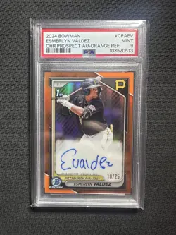 2024 Bowman Chrome Esmerlyn Valdez Orange Refractor Auto /25 PSA 9 Pirates - Image 1