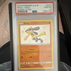 Pokemon TCG Riolu SV21/SV94 Hidden Fates Shiny Vault Holo EN PSA 10 2019 - Image 2