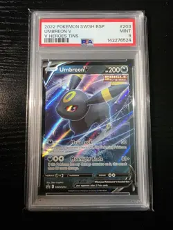 2022 POKEMON SWSH BLACK STAR PROMO V HEROES TINS #203 UMBREON V PSA 9 - Image 1
