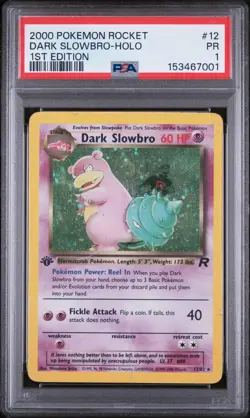 1ST EDITION PSA 1 2000 Team Rocket Dark Slowbro 12/82 Holo Foil Pokemon - Image 1