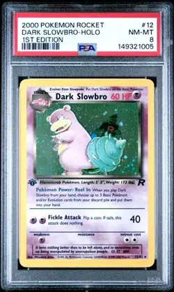 Pokemon TCG 1st Edition Dark Slowbro 12/82 Team Rocket Holo 2000 Vintage PSA 8 - Image 3