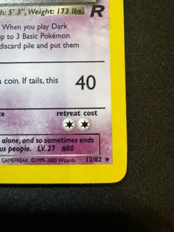 Pokemon Dark Slowbro 12/82 Holo Rare Team Rocket WOTC Vintage - Image 3