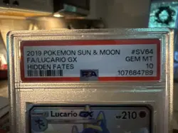 Lucario GX Full Art Hidden Fates PSA 10 SV64/SV94 2019 Sun & Moon Pokemon - Image 2