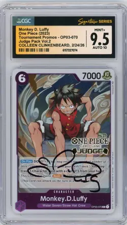 CGC 9.5 Auto 10 Colleen Clinkenbeard MONKEY.D.LUFFY PROMO JUDGE PACK OP03-070 - Image 1