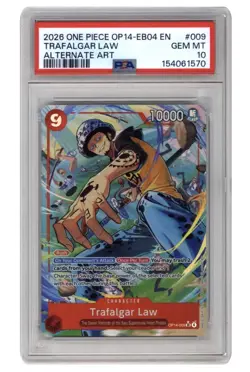 Bandai One Piece CCG Trafalgar Law OP14-009 Alt Art Foil SR PSA 10 EN - Image 1