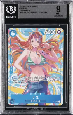 2025 ONE PIECE PROMOS JAPANESE MINI-TIN PACK SET VOL.2 ILLUS. BISAI NAMI BGS 9 - Image 1