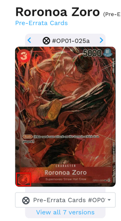 *PRE-ERRATA* Alternate Art Roronoa Zoro One Piece Romance Dawn ENGLISH OP01-025 - Image 3